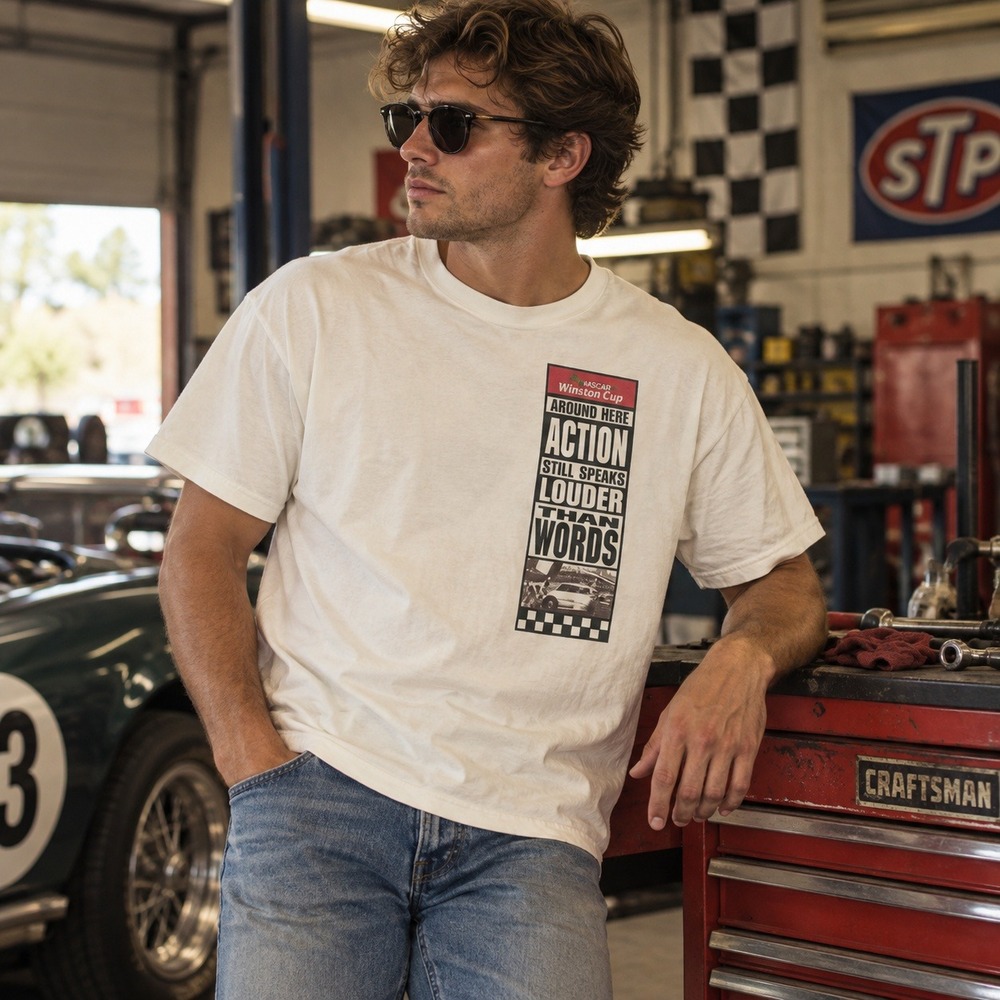 Competitors View NASCAR Winston Cup Tee Mens Size L White Vintage 90s Cotton